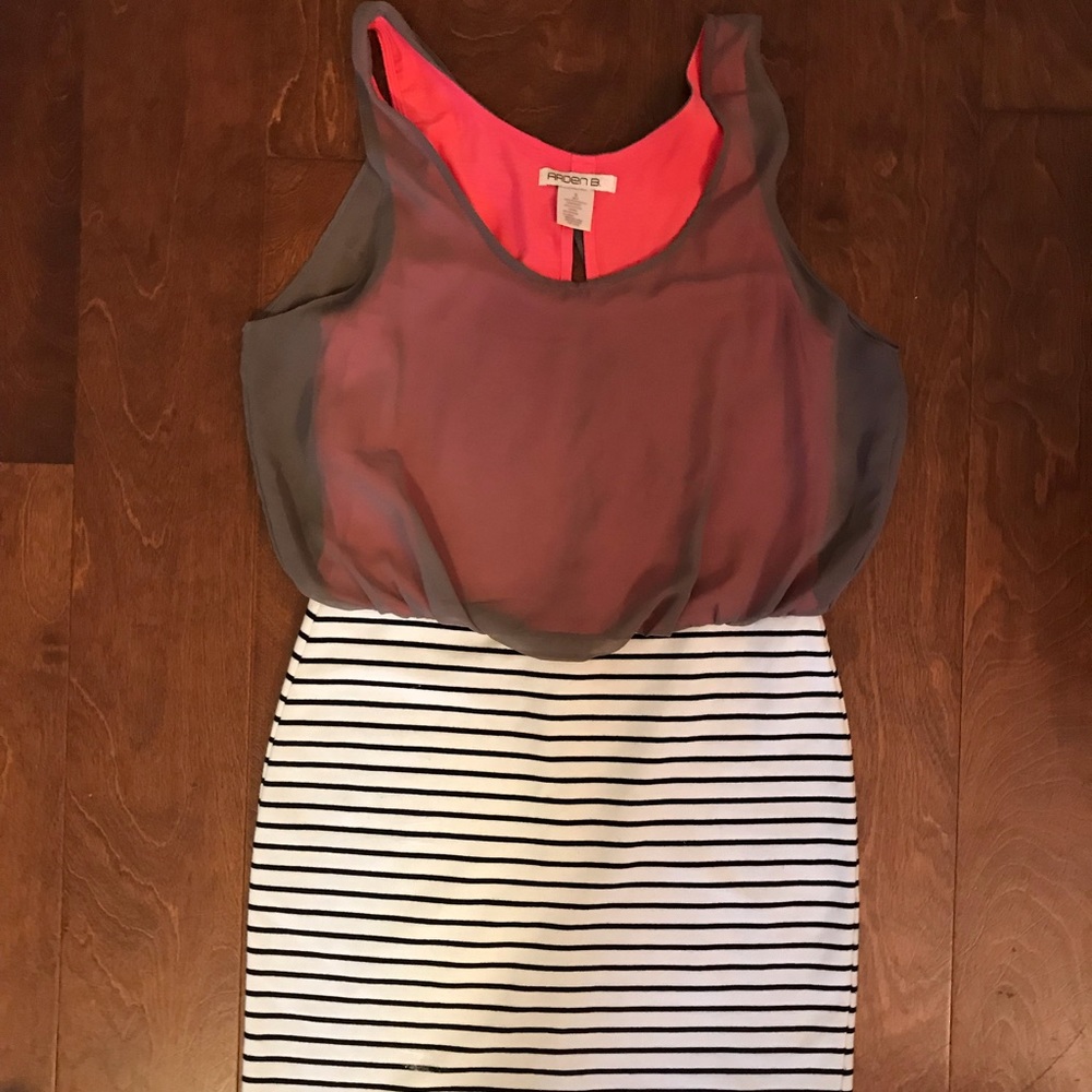 Dress pink and grey top with grey and white